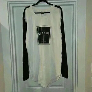 Defend Paris Womens 100% Cotton Long Sleeve T-Shirt Dress White Black Size XXL